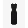 Brandon Maxwell The Corinne Button-detailed Wool-silk Crepe Midi Sheath Dress In Black