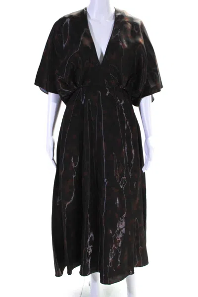 Brandon Maxwell Womens Shiny V Neck Midi Dress Brown