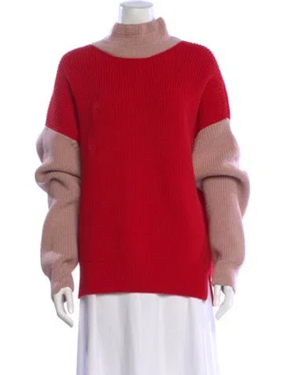 Pre-owned Brandon Maxwell Wool Colorblock Pattern Sweater In Red