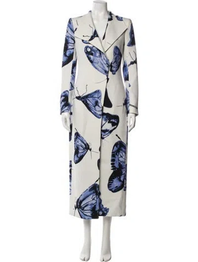 Pre-owned Brandon Maxwell Wool Floral Print Coat In White