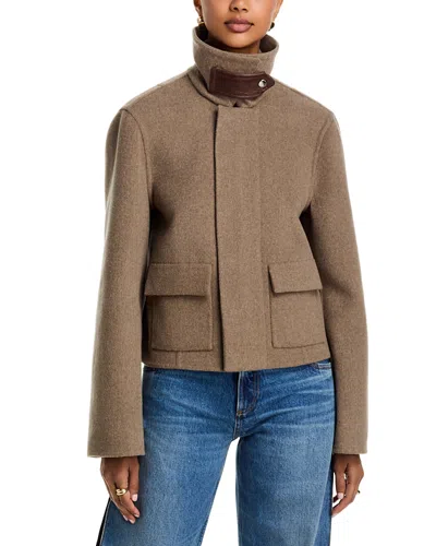 Brandon Maxwell Wool Remi Funnel Neck Jacket In Brown
