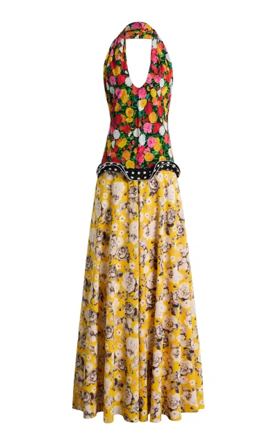 Brandon Maxwell Wren Mixed-floral Silk Maxi Dress In Pink