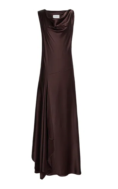 Brandon Maxwell Wynn Draped Stretch-silk Charmeuse Maxi Dress In Brown