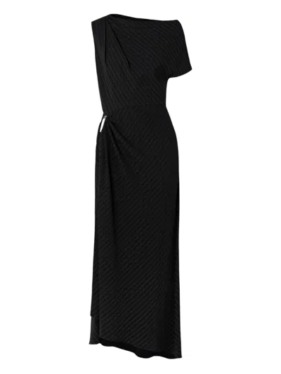 Brandon Sun Lowery Asymmetric Draped Midi Dress In Black