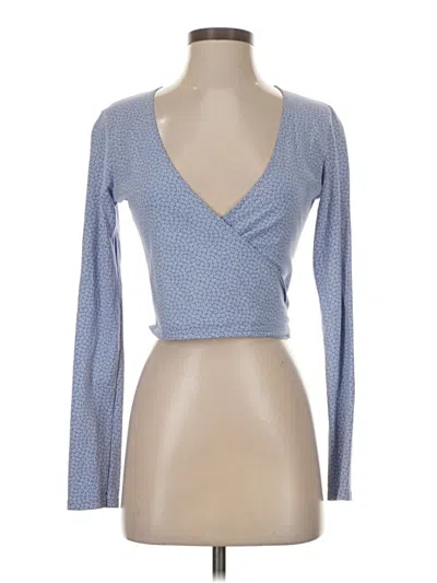 Pre-owned Brandy Melville Long Sleeve Top Blue Plunge Neckline Tops