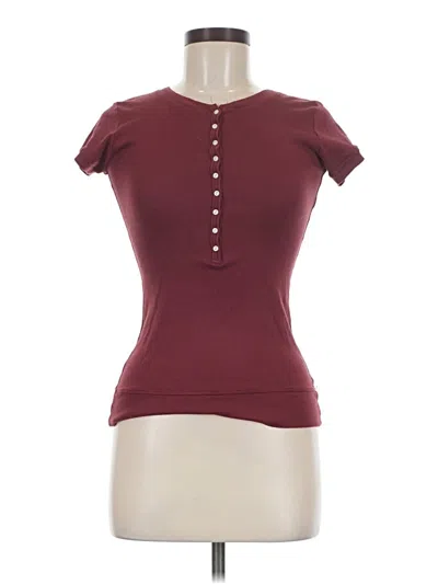 Pre-owned Brandy Melville Short Sleeve Henley Shirt In Burgundy