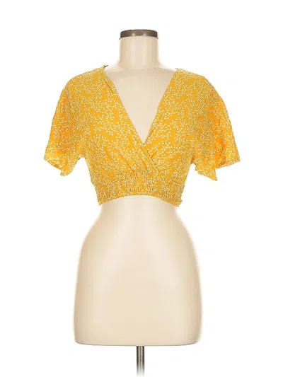 Pre-owned Brandy Melville Short Sleeve Top Yellow Plunge Neckline Tops