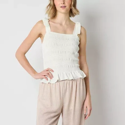 Brannan Womens Square Neck Sleeveless Blouse In White