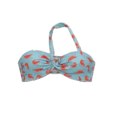 Brasini Swimwear Women's Blue Ivonna Asymmetric Bikini Top - Shrimp Print
