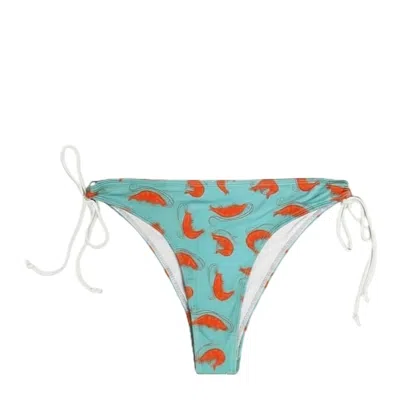 Brasini Swimwear Women's Blue Natalie Tie Side Bikini Bottom - Shrimp Print