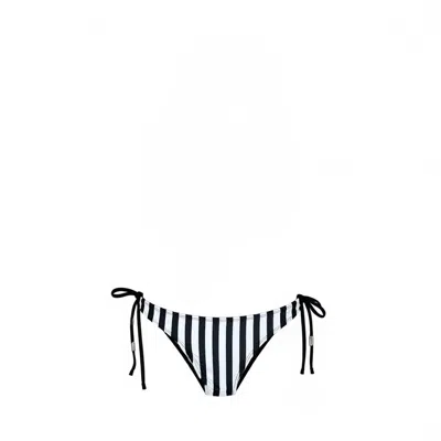 Brasini Swimwear Women's Copa Tie Side Thong Bikini Bottom - Black White Stripes