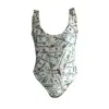 Brasini Swimwear Women's Green Laguna High Cut One Piece Swimsuit With Mesh Sides - Dinero Print In Green