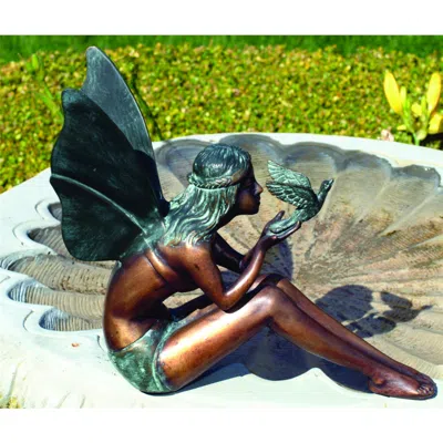 Brass Baron Bird Fairy Bronze 11" High Cast Brass Outdoor Statue - Made To Order