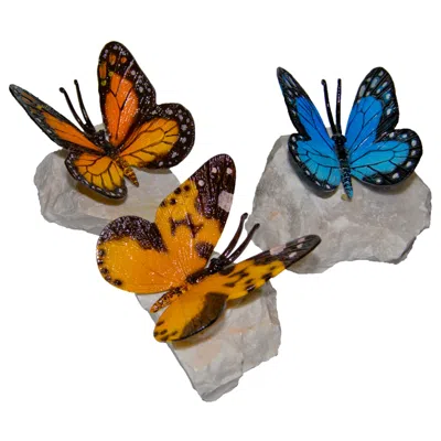 Brass Baron Butterfly Rocks 4" High Outdoor Garden Accents Set Of 6 - Made To Order