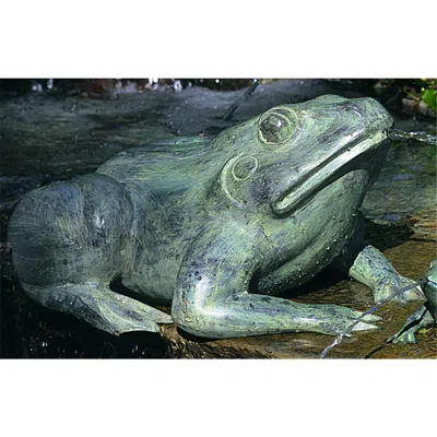 Brass Baron Crouching Frog 9" High Water Spitter Pond Fountain - Made To Order