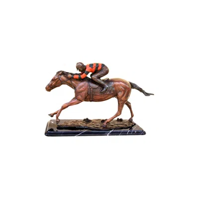 Brass Baron Henri Studio Jockey On Horse 10" High Tabletop Sculpture - Made To Order