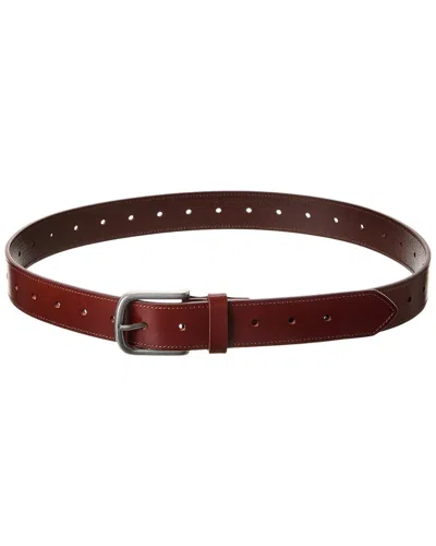 Brass Mark Stitched Leather Casual Belt In Burgundy