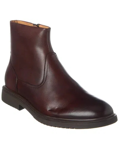 Brass Mark Zip Leather Boot In Brown