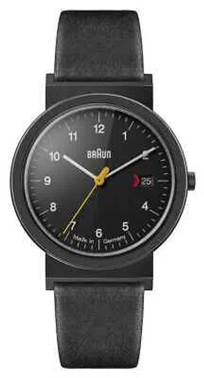 Pre-owned Braun Men's Classic Black Leather Strap Black Dial Black Detail Aw10evob Watch