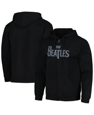 Bravado Men's And Women's Black Distressed The Beatles Vintage-like Logo Hoodie Full-zip Sweatshirt