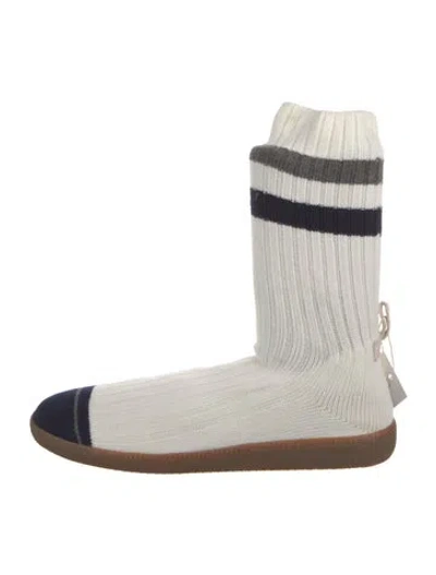 Pre-owned Brave Pudding Colorblock Pattern Sock Boots W/ Tags In White