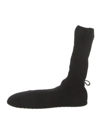 Pre-owned Brave Pudding Leather Trim Embellishment Sock Boots In Black