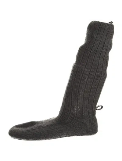 Pre-owned Brave Pudding Leather Trim Embellishment Sock Boots In Gray