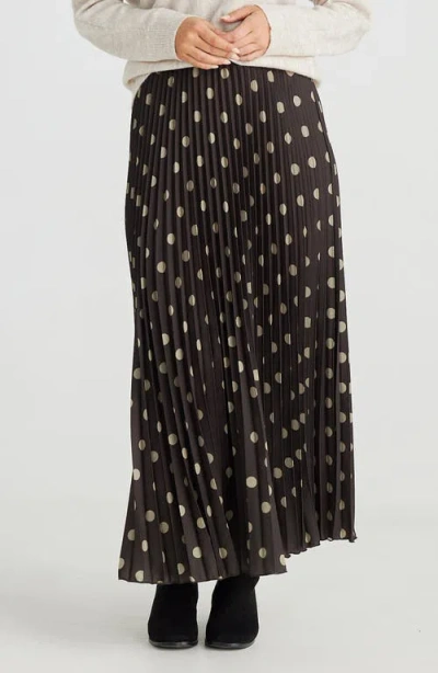 Brave + True Brave+true Alias Polka Dot Pleated Maxi Skirt In Stone Spot