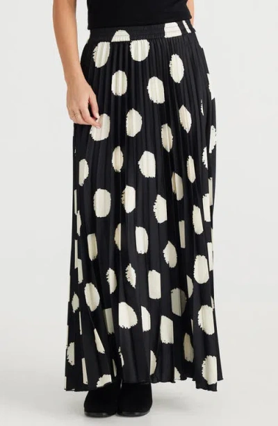 Brave + True Brave+true Alias Polka Dot Pleated Skirt In Black W Ivory Spot