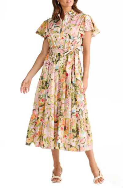 Brave + True Brave+true Alice Floral Flutter Sleeve Tiered Cotton Shirtdress In Multi