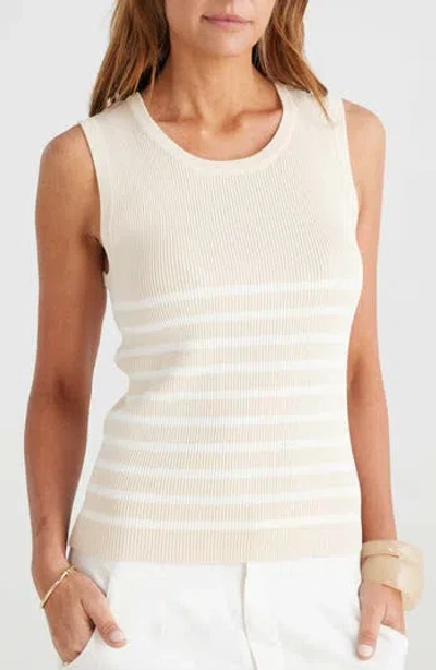 Brave + True Brave+true Amba Stripe Rib Knit Tank Top In Oat White Stripe