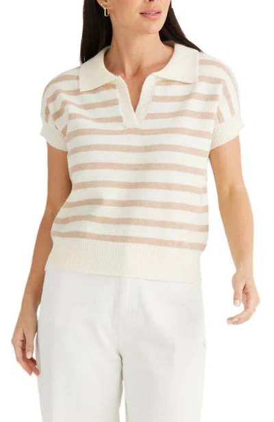 Brave + True Brave+true Angelica Stripe Short Sleeve Polo Sweater In Taupe