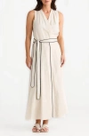 Brave + True Brave+true Ari Tie Waist Sleeveless Linen Blend Maxi Dress In Neutral