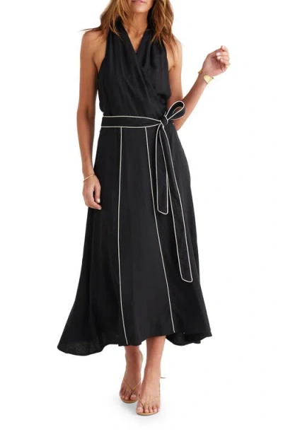 Brave + True Brave+true Ari Tie Waist Sleeveless Linen Blend Maxi Dress In Black