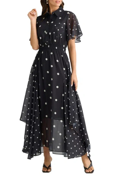 Brave + True Brave+true Bella Polka Dot Short Sleeve Dress In Black