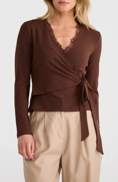 Brave + True Brave+true Brigitte Lace Trim Wrap Top In Multi