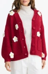 Brave + True Brave+true Budburst Crochet Appliqué Knit Cardigan In Red