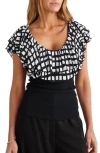 BRAVE + TRUE CALLIE WINDOWPANE PRINT DOUBLE RUFFLE MIXED MEDIA TOP