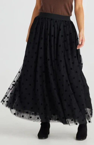 Brave + True Brave+true Carrie Velvet Dot Tulle Maxi Skirt In Black Polka Dot