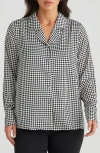 Brave + True Brave+true Carrington Houndstooth Check Satin Button-up Shirt In Black Houndstooth