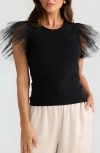 Brave + True Brave+true Chance Flutter Sleeve T-shirt In Black