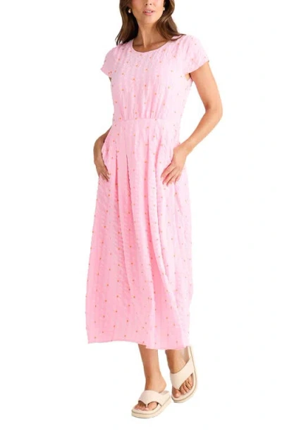 Brave + True Brave+true Chessie Embroidered Seersucker Midi Dress In Pink