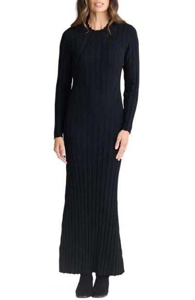 Brave + True Brave+true Chloe Long Sleeve Rib Maxi Dress In Black