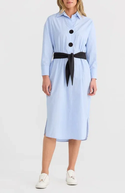 Brave + True Brave+true Coventry Tie Waist Long Sleeve Shirtdress In Blue