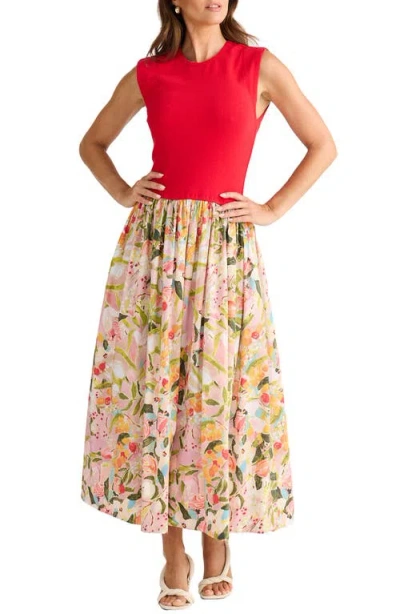 Brave + True Brave+true Daphne Floral Mixed Media Midi Dress In Multi