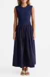 Brave + True Brave+true Daphne Sleeveless Mixed Media Dress In Blue