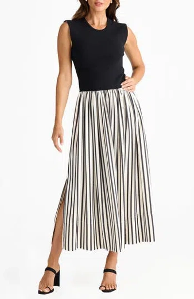 Brave + True Brave+true Daphne Sleeveless Mixed Media Dress In Black Stripe