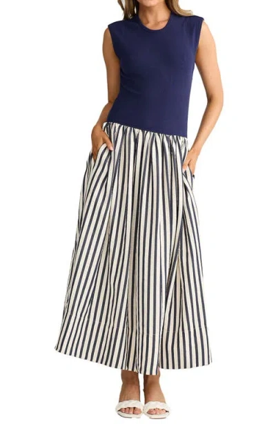 Brave + True Brave+true Daphne Sleeveless Mixed Media Dress In Blue