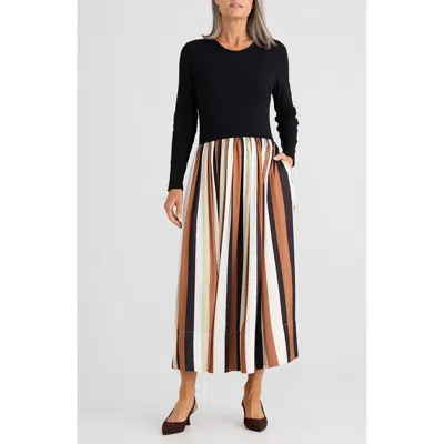 Brave + True Brave+true Daphne Stripe Long Sleeve Maxi Dress In Brown