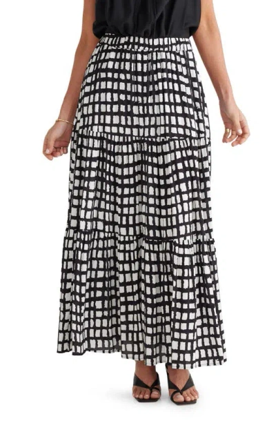 Brave + True Elsie Windowpane Print Tiered Maxi Skirt In Baseline